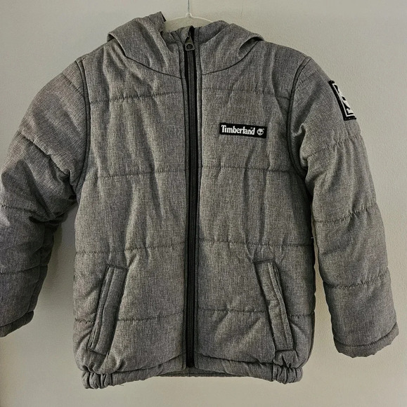 TIMBERLAND Kids Gray Fleece Lined Puffer Coat Jacket Size 5 - Picture 1 of 7